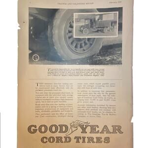 Antique Good Year Cord Tire Company Print Ad 11 x 8.5 February 1920 Frame Ready